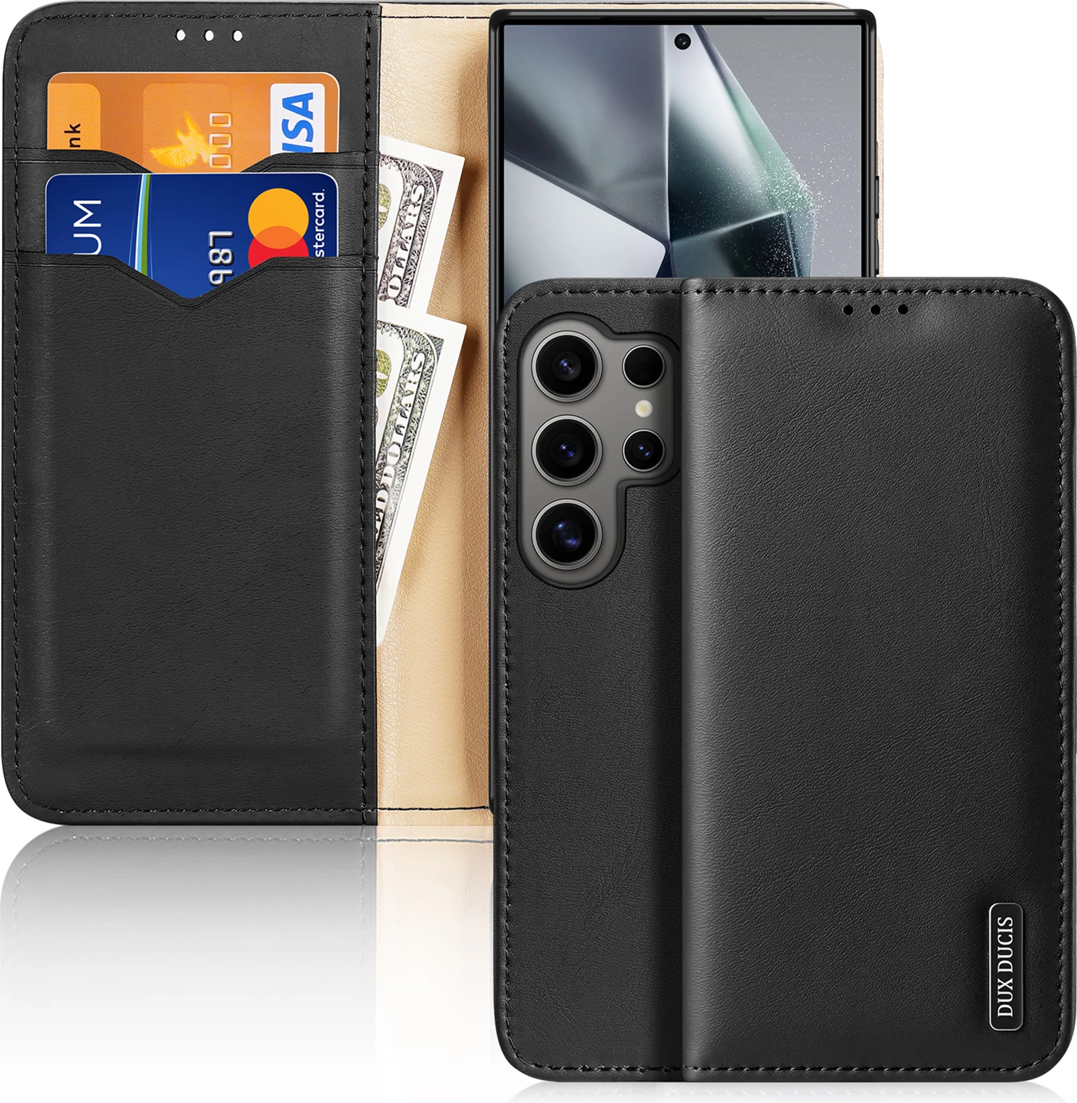 Mbështjellës Dux Ducis Hivo për Samsung Galaxy S24 Ultra, me kapak, portofol, RFID blocker, i zi