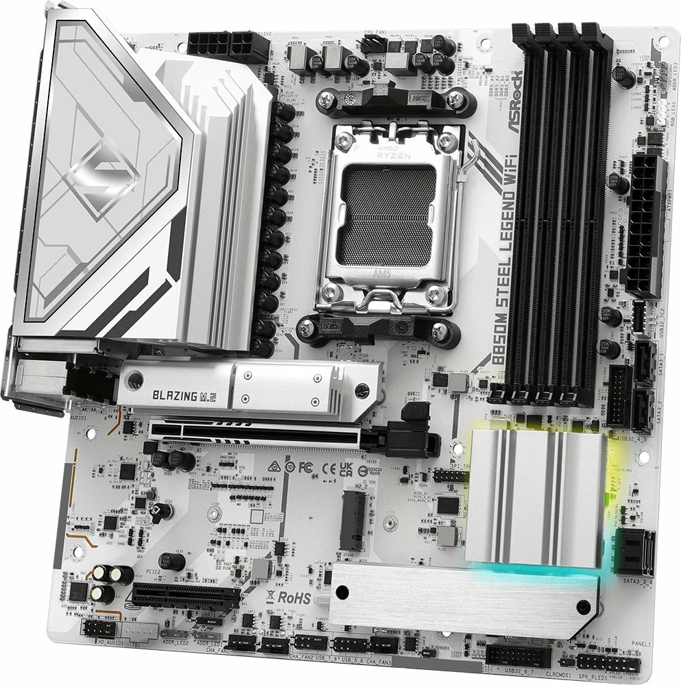 Pllakë amë ASRock B850M Steel Legend WiFi, Micro-ATX, DDR5 deri 256GB, Wi‑Fi 7, 2.5Gb LAN, e bardhë