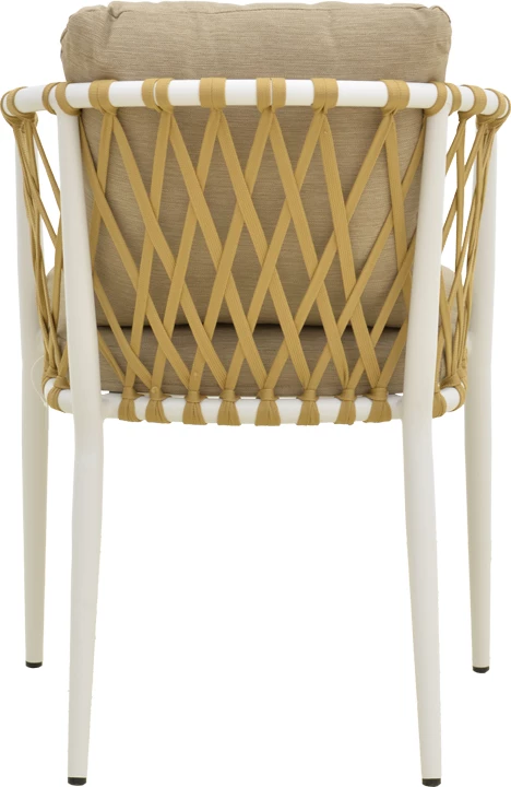 Karrige e ulët Peluxe, alumin i bardhë, litar natyral, jastëkë bezhë, 57x60x78cm