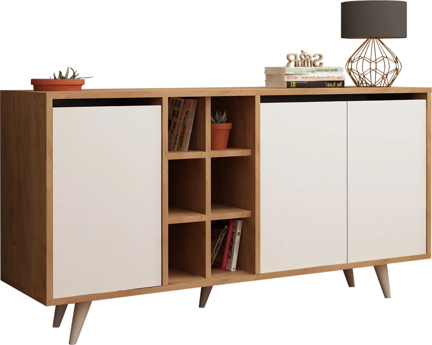 Bufe melamine, ngjyrë arre dhe e bardhë, 140x40x86H cm, FH9432.02