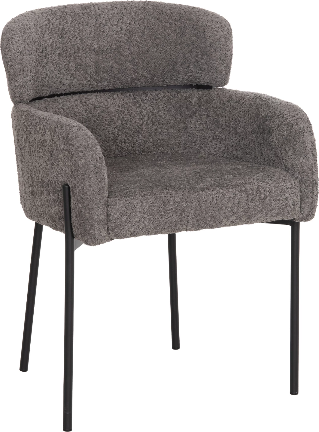 Karrige WOLF FH8583.01, stof boucle gri, këmbë metalike të zeza, 58x58x80H cm., set prej 2 copësh
