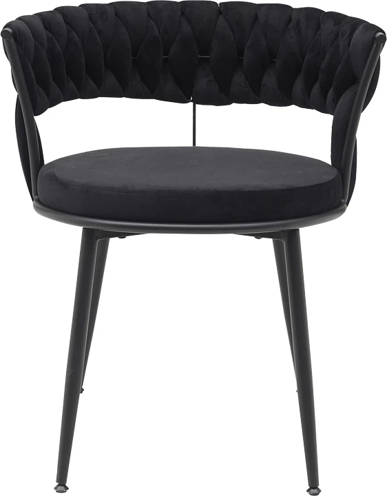 Karrige Alkia në kadife të zezë me këmbë metali të zezë 60x57x68cm