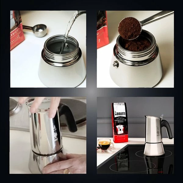 Aparat moka për kafe Bialetti Venus 7254, 4 filxhana (170 ml), për pllakë induksioni, çelik inox, argjendtë
