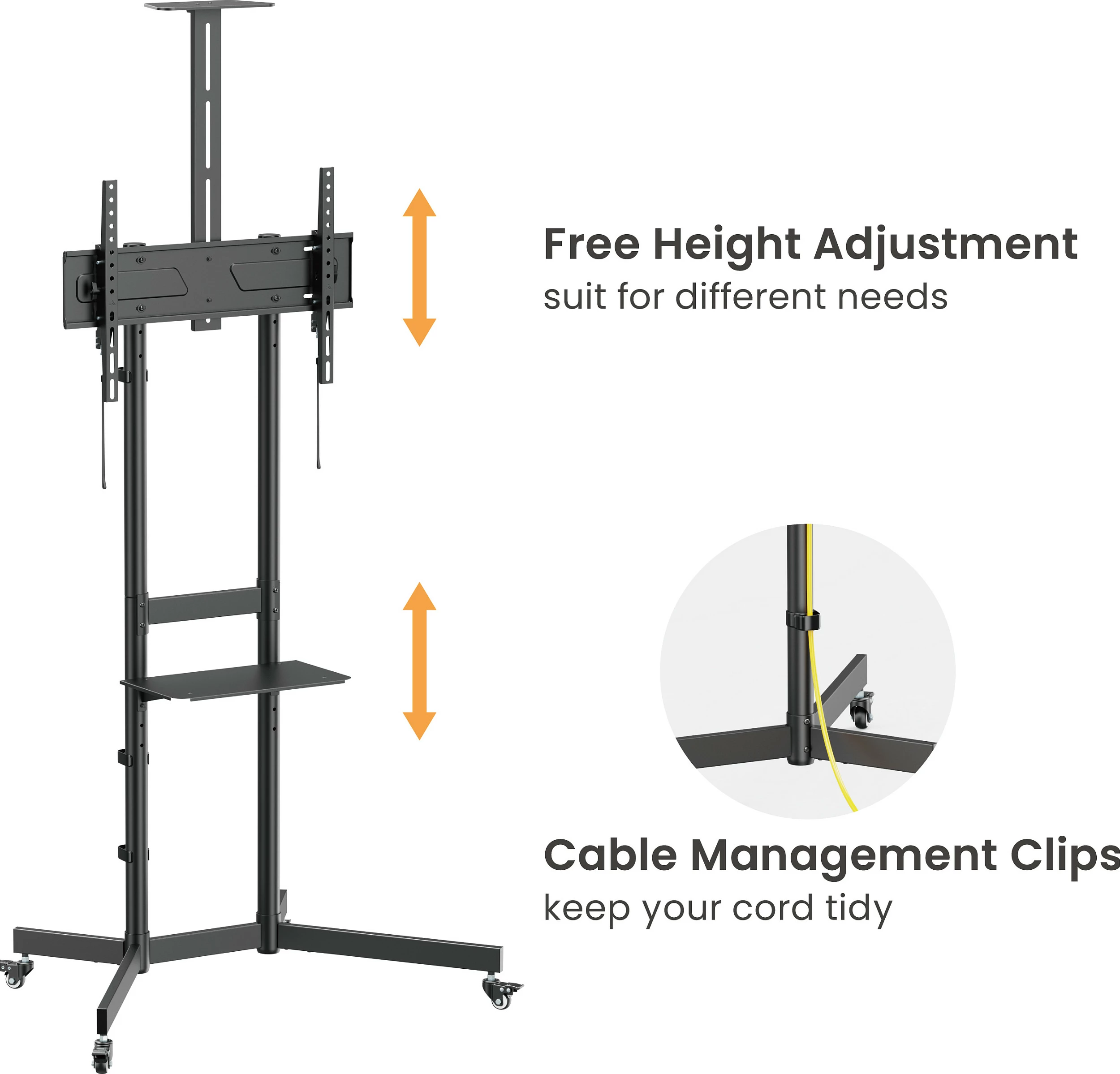 Mbajtëse dyshemeje për TV/monitor EQUIP 650636, 37"-70", VESA 100x100-600x400, 70 kg, me rrota, e zezë