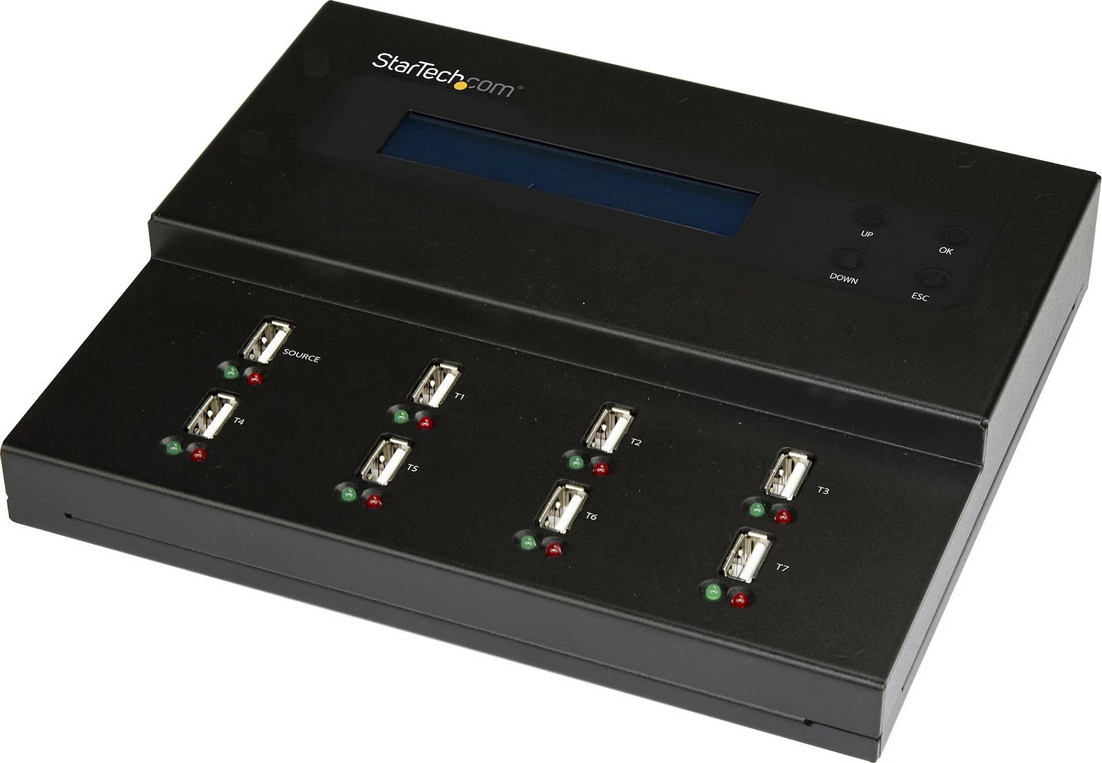 Dublikator dhe fshirës USB StarTech 1-në-7, USB 2.0, LCD, deri 2TB, i zi