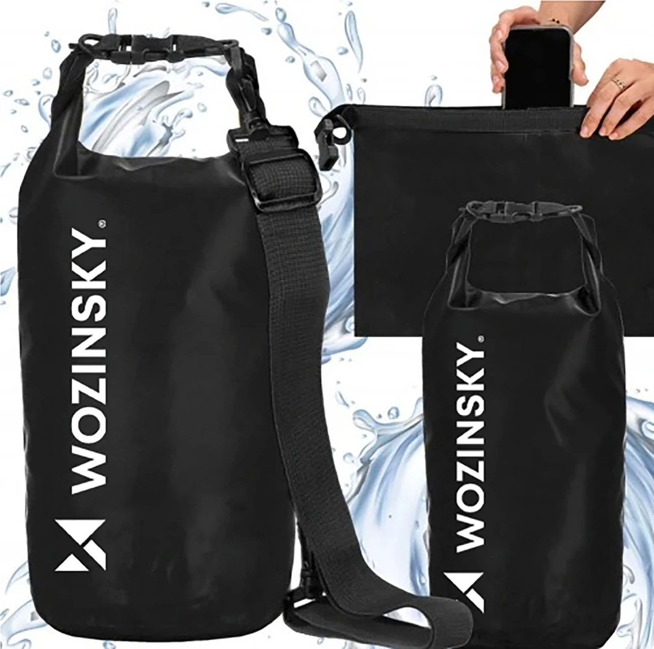 çantë dry bag ujërezistente për SUP/kajak, Wozinsky, WWK-10, 10L, e zezë