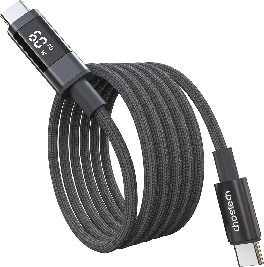 Kabllo USB-C në USB-C Choetech XCC-1068 PD 60W 1.2 m me display, e zezë