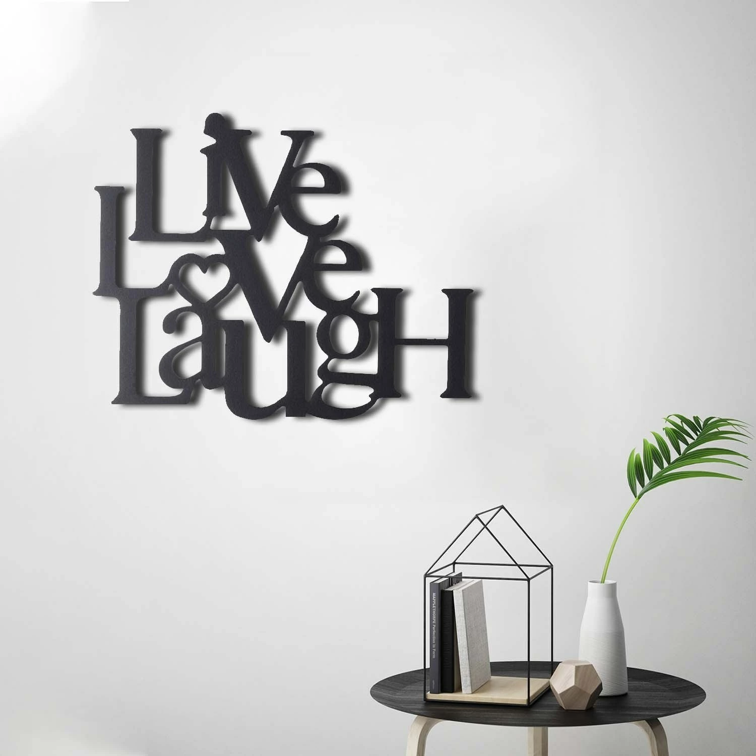 Aksesor dekorativ metalik për mur, Wallity, Live Love Laugh, ngjyrë e zezë, 40x49cm