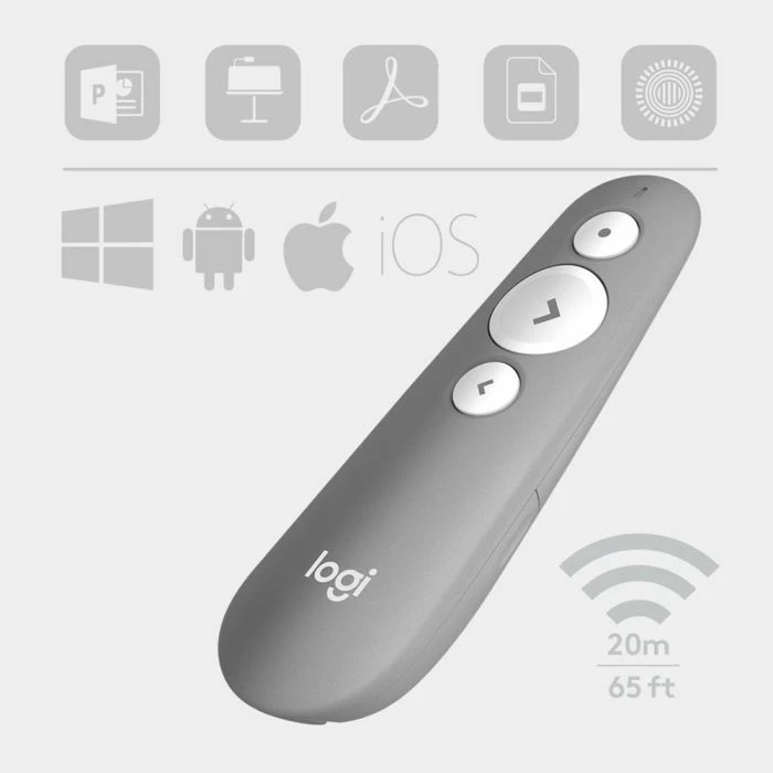Telekomandë prezantimi Logitech R500s, wireless, red laser, USB receiver + Bluetooth, Mid Grey