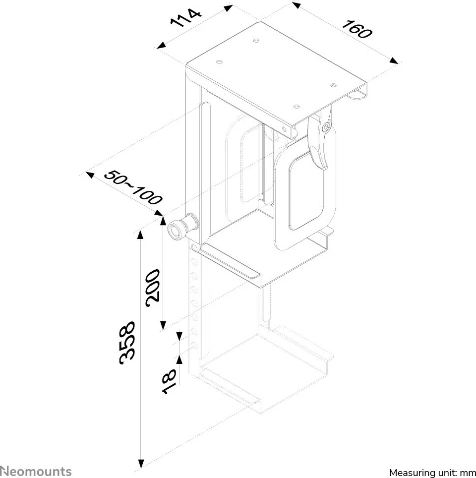 Mbajtës për kasë Neomounts CPU-D075BLACK, desk-mounted, çelik, 10 kg, i zi