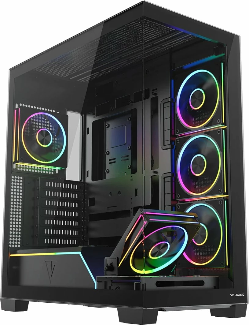 Kasë Modecom Volcano Stellar Plus ARGB AT-STELLAR-PLUS-5F-ARGB-10, ATX Midi Tower, xham i temperuar, USB-C, pa PSU, e zezë