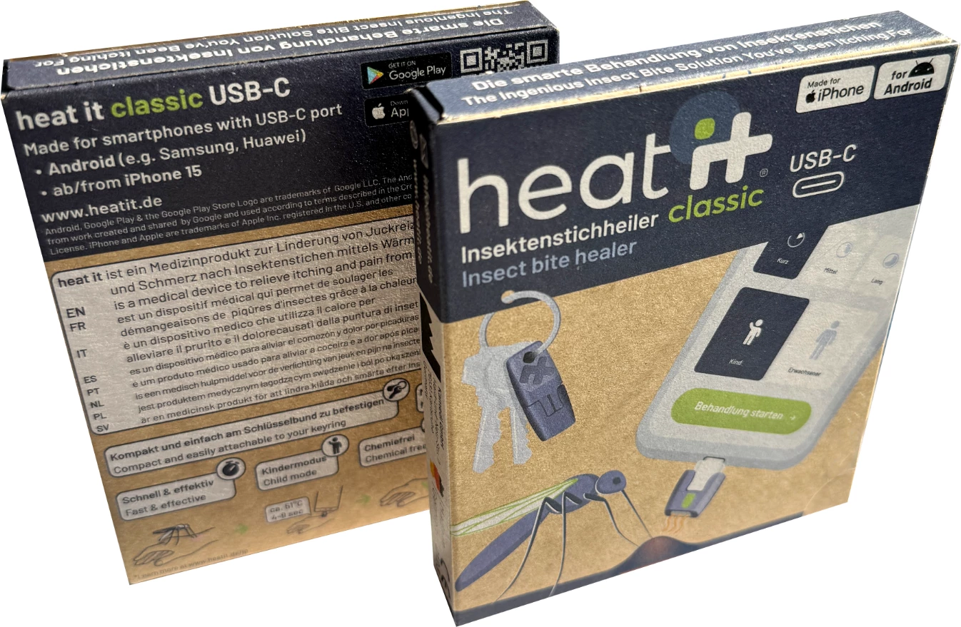 Pajisje kundër pickimeve të insekteve HEAT IT V3 USB-C, e kaltër