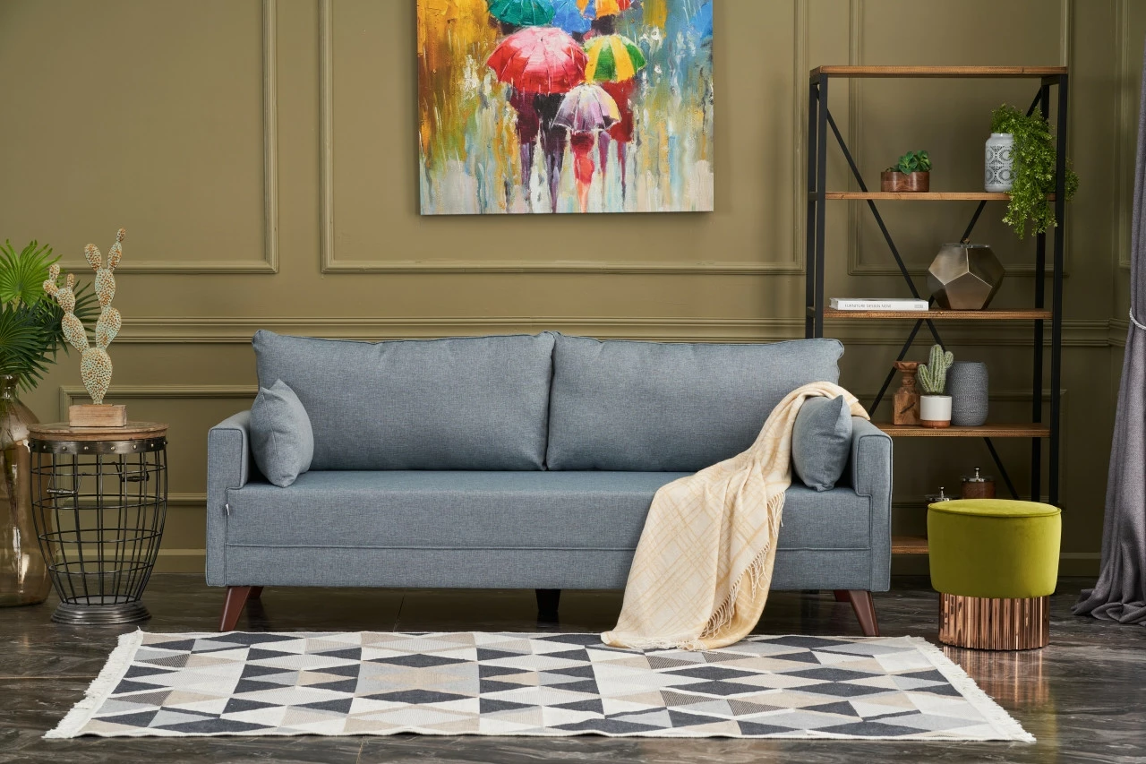 Krevat-sofa treshe, ngjyrë kaltër, Bella Soft, Atelier del Sofa