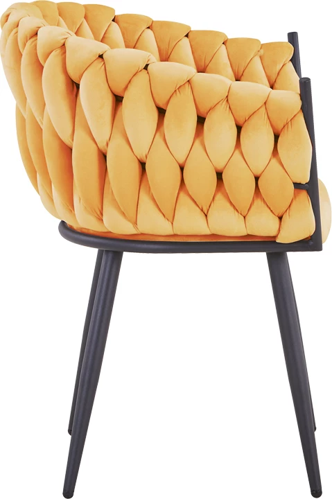 Karrige me krahë Vivian, kadife e verdhë, këmbë metalike të zeza, set prej 2 copash, 61x55x80cm