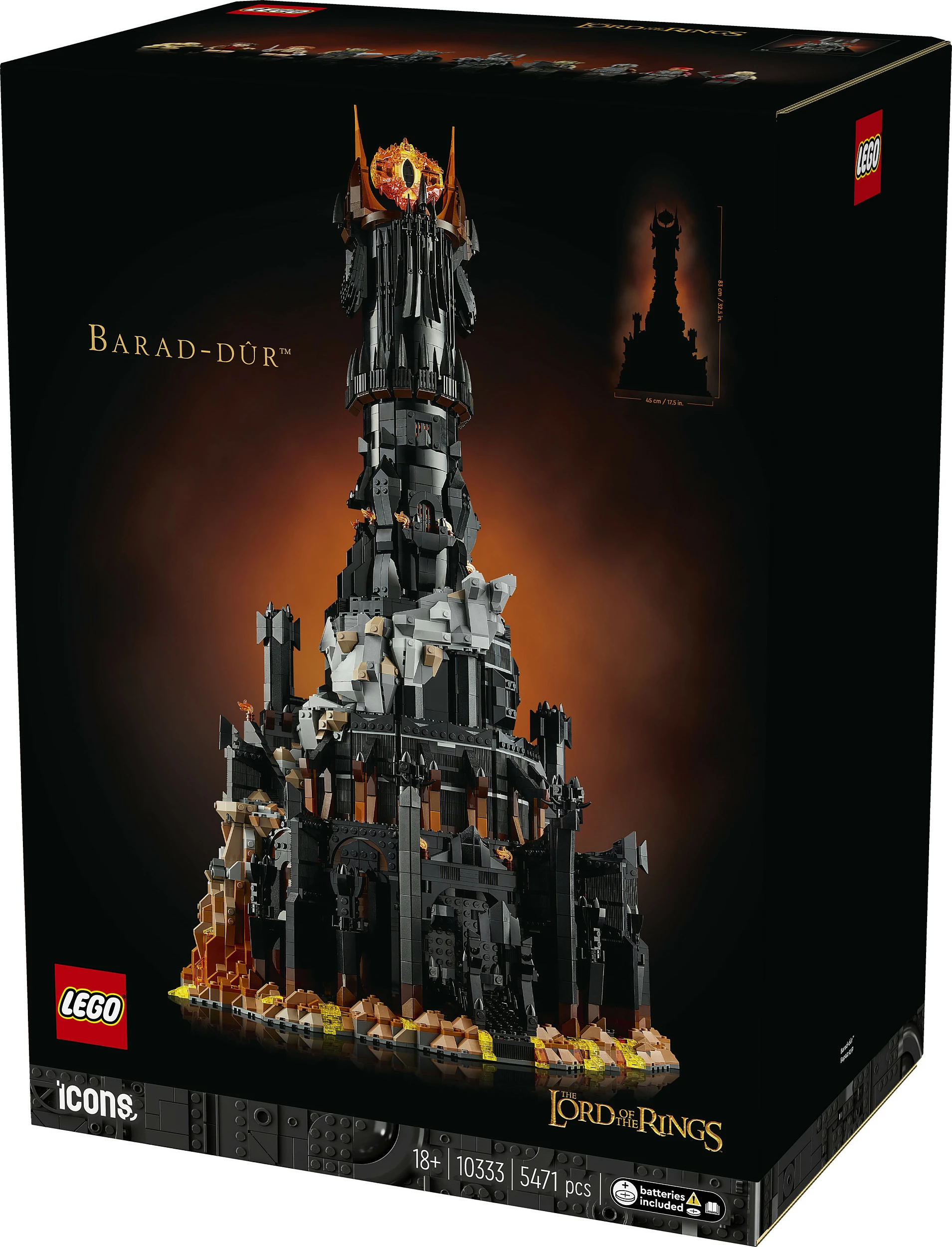 Set ndërtimi LEGO Icons The Lord of the Rings 10333 Barad-dûr, 5471 copë, 18+, shumëngjyrësh