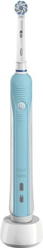 Furçë dhëmbësh elektrike, Oral-B, Pro 700 Sensi Clean, Sensi UltraThin, 2 mënyra pastrimi, rezistente ndaj ujit, blu e bardhë