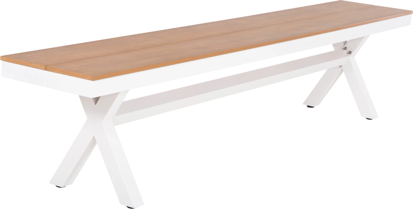 Stol alumini TAWNEE FH6040.02, i bardhë me sipërfaqe polivudi, ngjyrë druri natyral, 220x36x44.5 cm