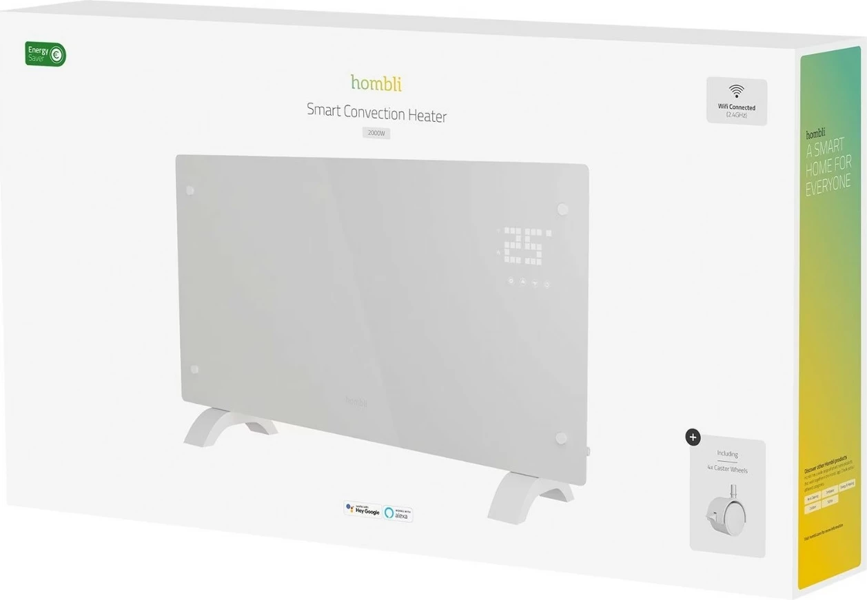 Ngrohës konveksioni Hombli Glass 2000W i bardhë, Wi-Fi, me telekomandë