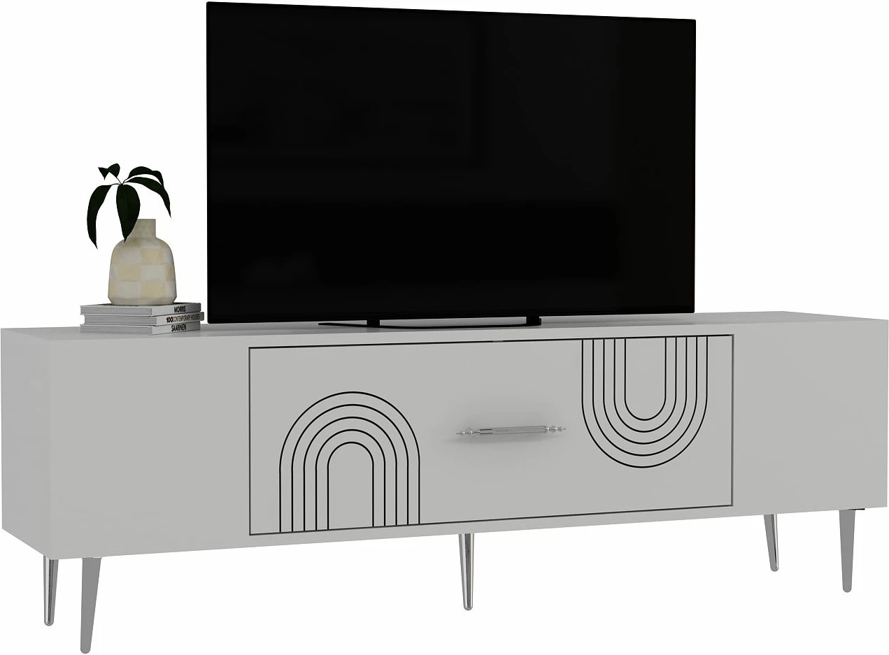 Komodë TV Skye Decor, e bardhë, argjend
