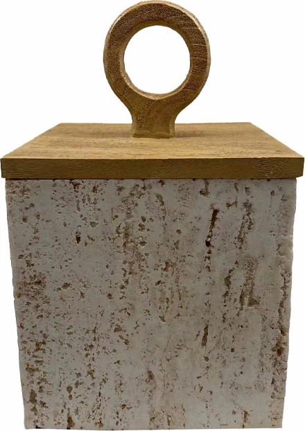 Kuti dekorative me kapak, ngjyrë guri natyral, 15x15x24cm