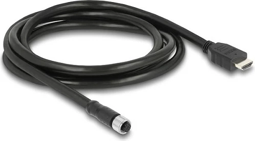 Kabllo DeLOCK M12 A-coded 17-pin femër në HDMI mashkull, 2 m, e zezë
