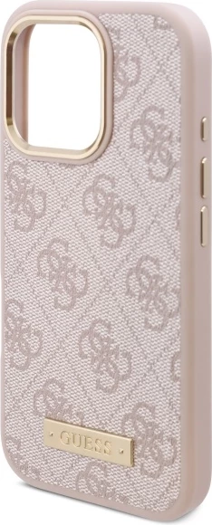 Mbështjellës Guess 4G Logo Plate MagSafe për iPhone 16 Pro, Rozë