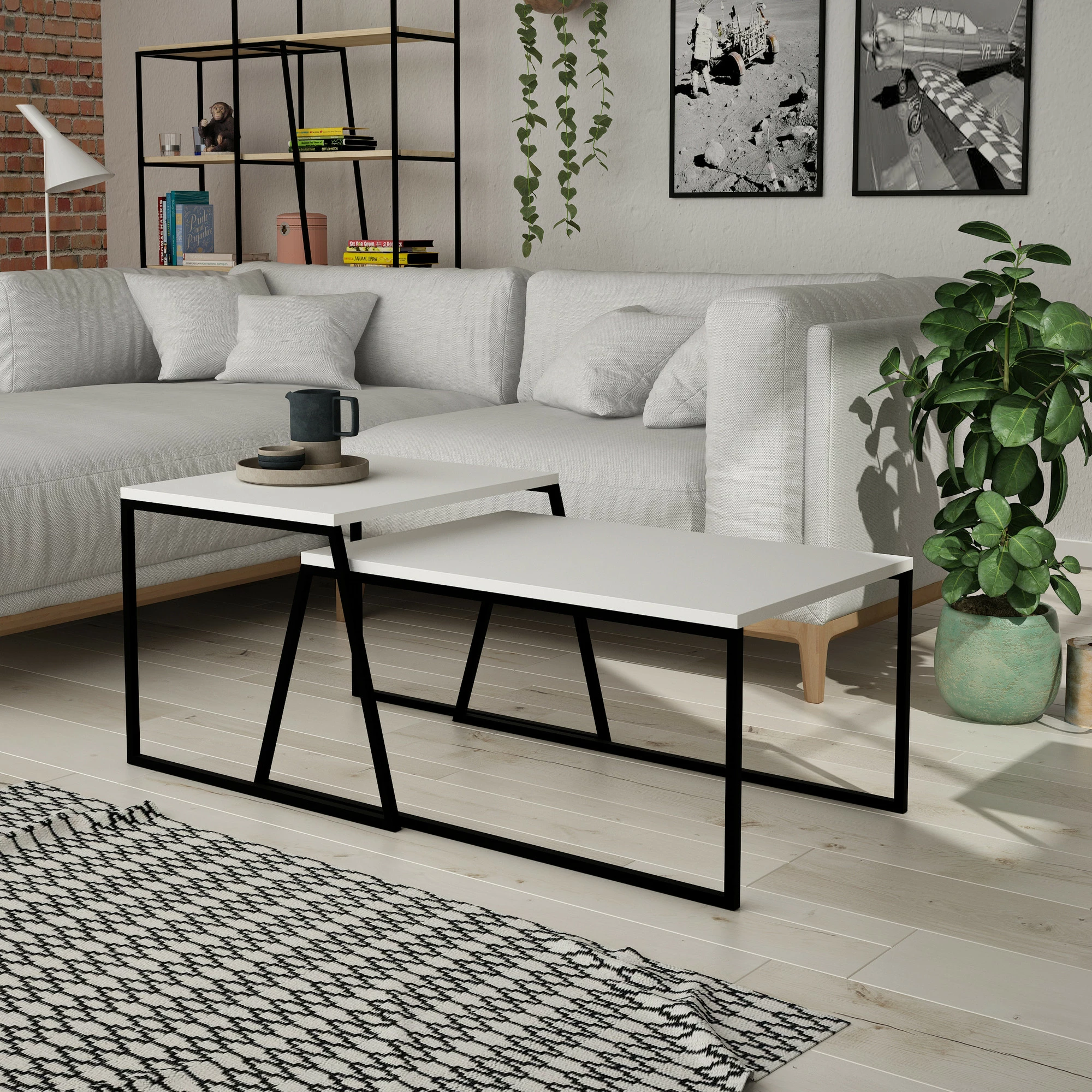 Set tavolinash kafeje Skye Decor, e bardhë/zezë, Pal Orta Sehpa