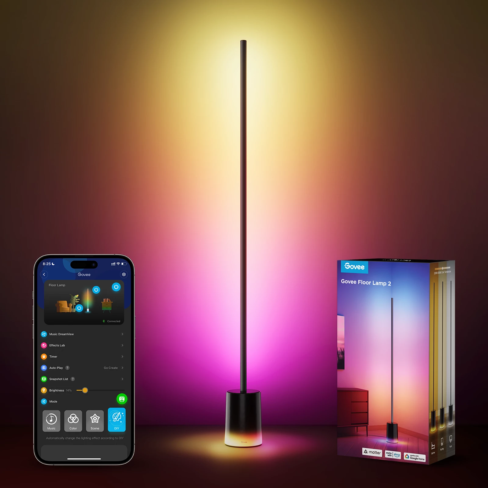 Lampë dyshemeje smart Govee Floor Lamp 2 RGBICWW, E zezë
