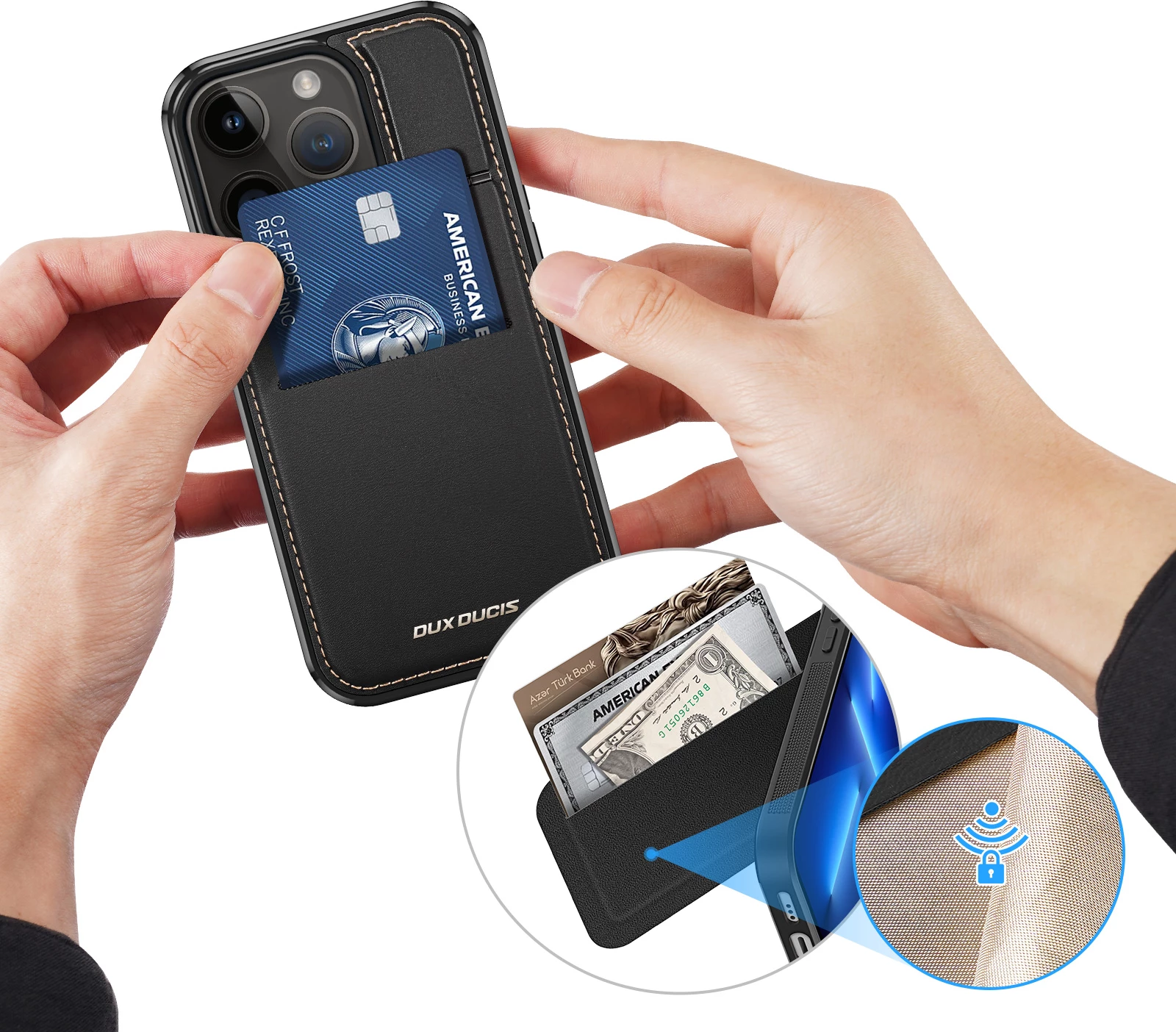 Mbështjellës Dux Ducis Rafi Mag për iPhone 13 Pro, me MagSafe, RFID Blocker, i zi