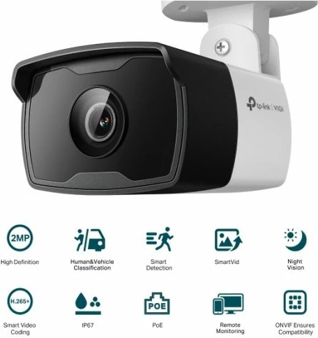 Kamerë sigurie bullet TP-LINK VIGI C320I 6mm, 2MP FHD, PoE, IR, IP67, bardhë/zi