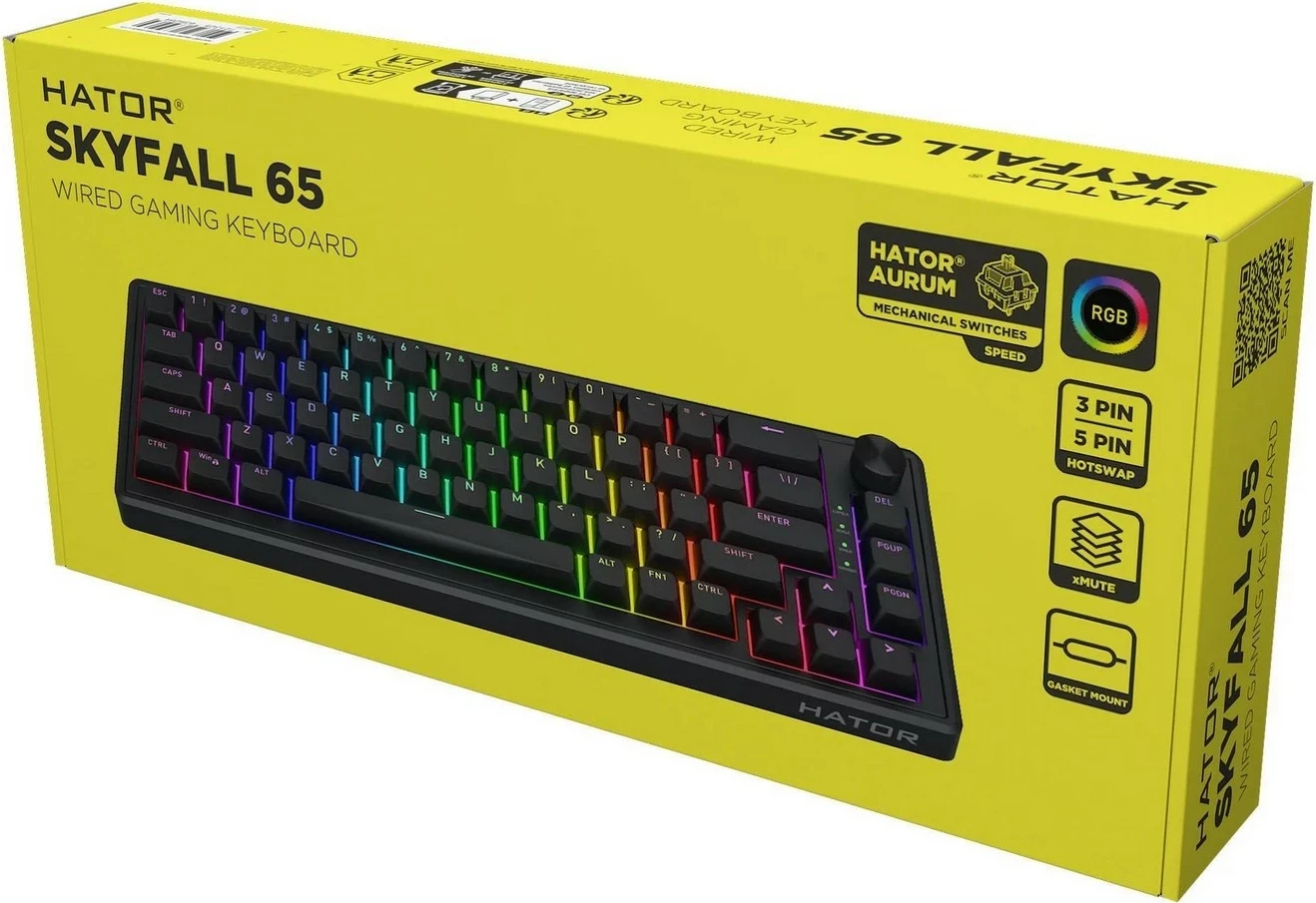 Tastierë mekanike Hator Skyfall 65, RGB, Hot-Swap, USB, e zezë