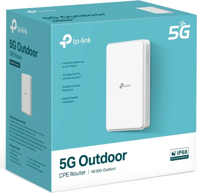 Ruter i jashtëm 5G, TP-Link NE200-Outdoor, port 2.5 Gb/s PoE, IP66, i bardhë