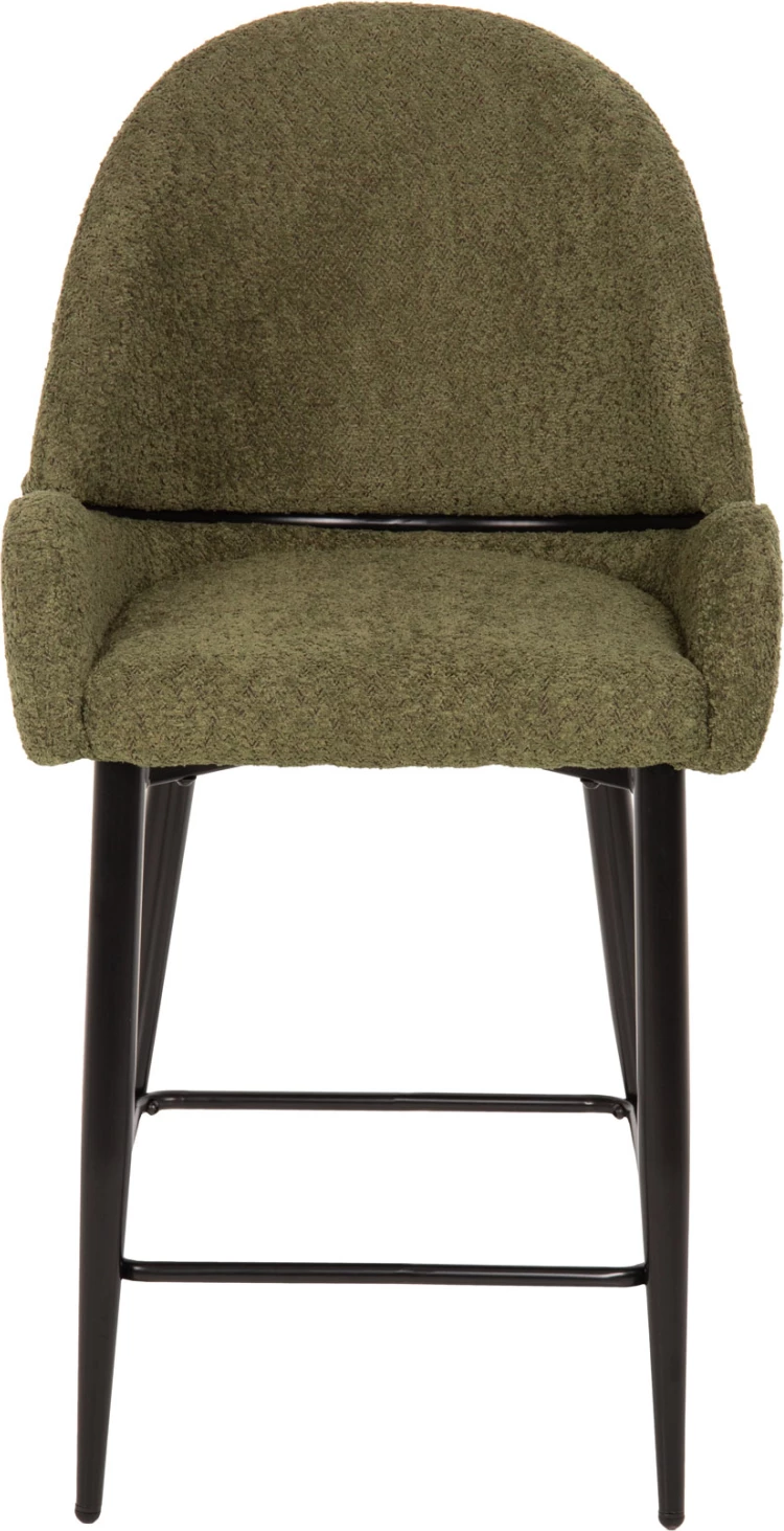 Karrige për bar, lartësi mesatare, FH8586.03, pëlhurë boucle jeshile, këmbë metali të zeza, 55x62x105H cm, set prej 2 copë