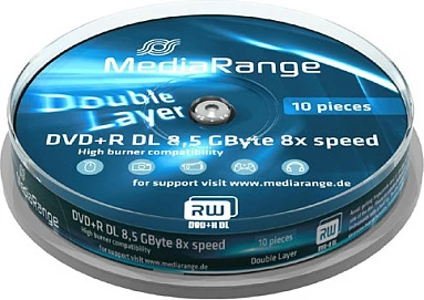 Disqe DVD+R DL MediaRange 8.5GB 8x, 10 copë, Cakebox