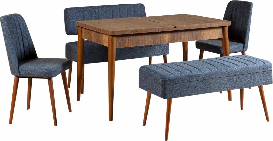 Set tavoline me karrige, zgjatshme, 5 pjesë, Hanah Home Vina 1048-4, ngjyrë arre, blu e errët