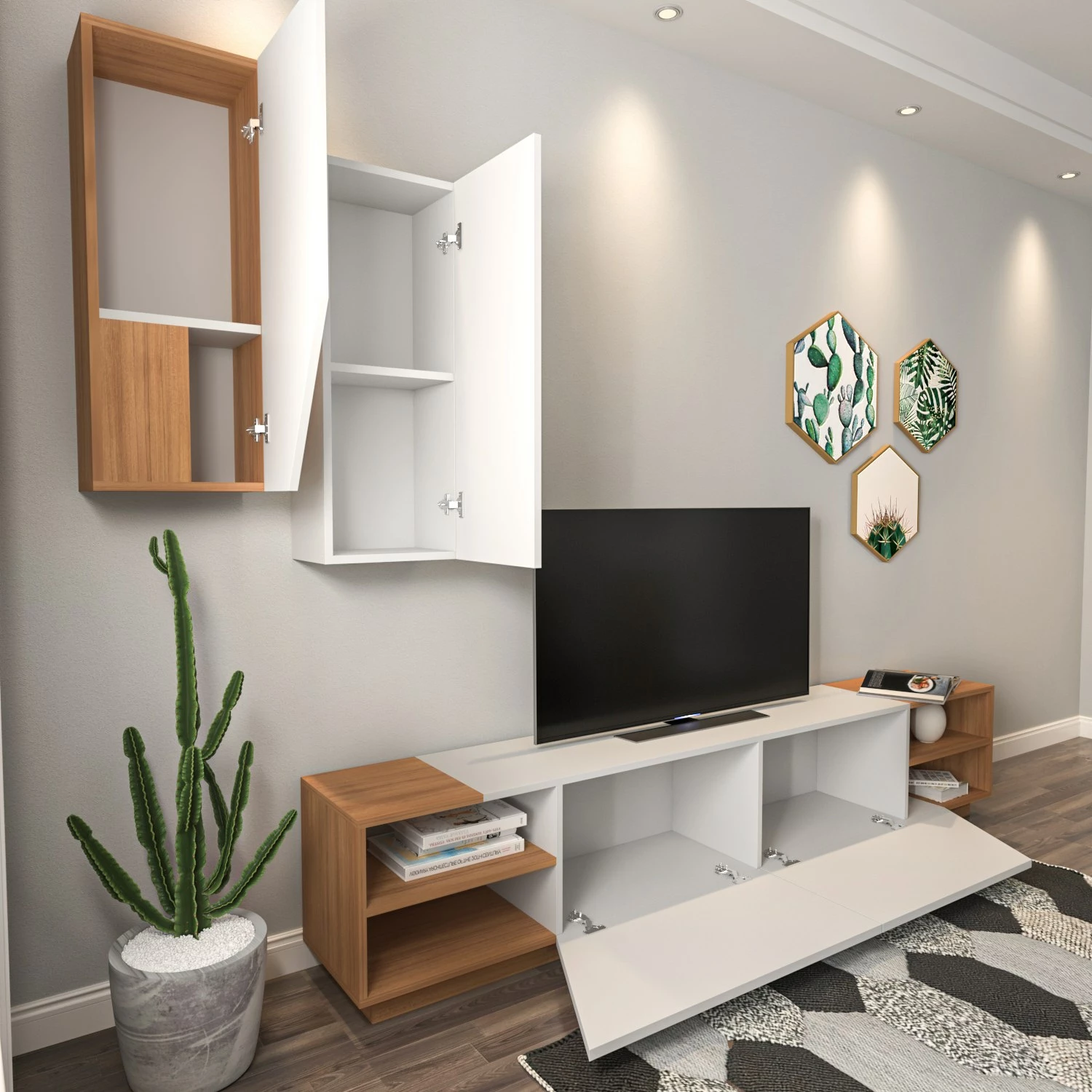 Komodë TV Hanah Home, ngjyrë zebra - e bardhë, teak