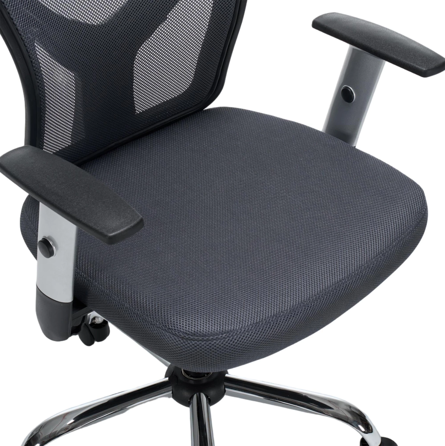 Karrige zyre CUORE, material rrjete gri, kornizë e zezë, bazë kromi, 63x61x125cm