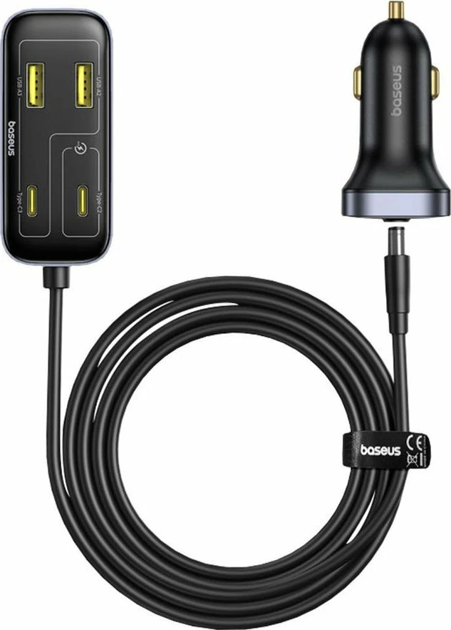 Karikues për veturë Baseus BackseatPal L1 110W, 3x USB-A + 3x USB-C, kabllo zgjatëse 1.5 m, i zi