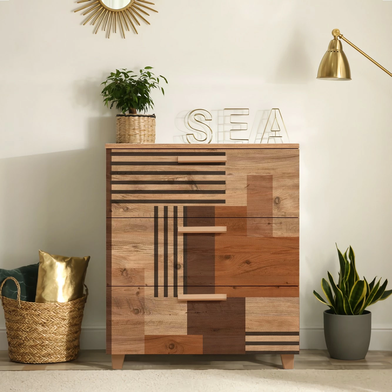 Komodë Hanah Home, Leva Gravis Colorblock, ngjyrë Atlantic Pine, 80x95x43cm