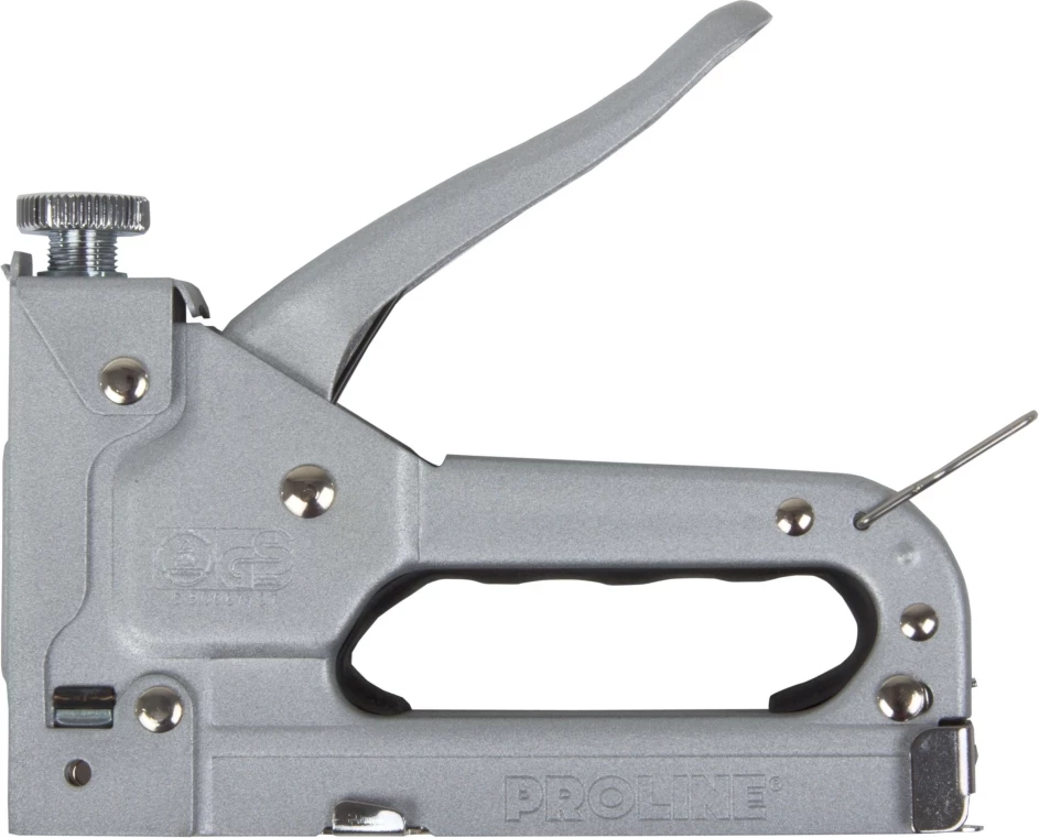Pistoletë kapëse dhe gozhda PROLINE 55034, 4-14 mm, me rregullator fuqie, metalike, gri, set 300 copë