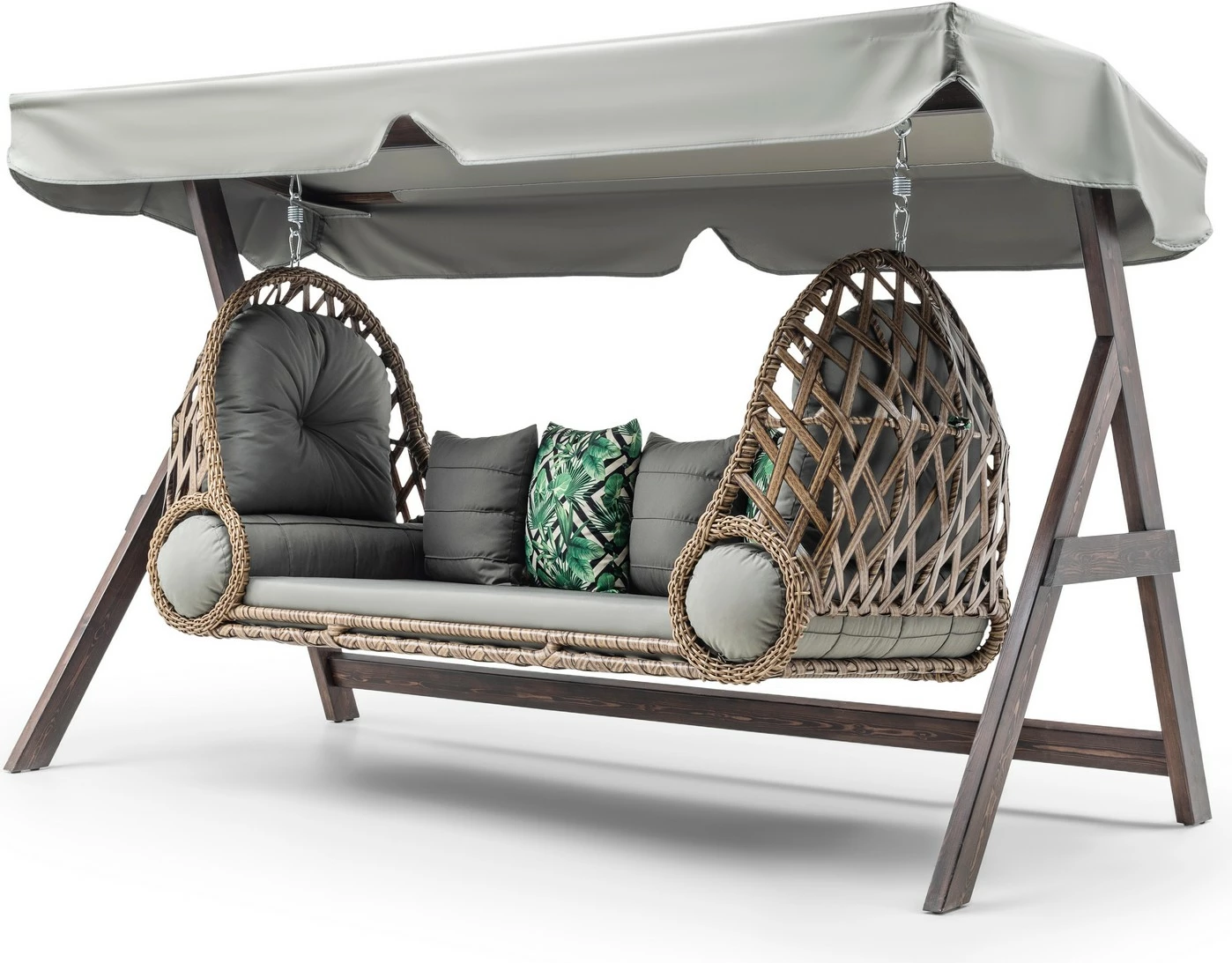 Karrige lëkundëse treshe për kopsht, Skye Decor, Saltanat, ngjyrë gri