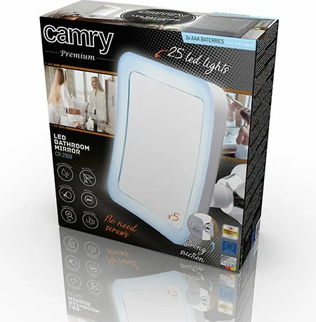 Pasqyrë LED për banjo Camry CR2169, zmadhim 5x, 24 LED, Ø16.3 cm, me kupë thithëse, e bardhë