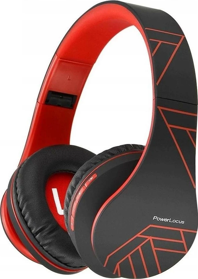 Kufje PowerLocus P2, Bluetooth 5.3, microSD, Radio FM, me mikrofon, on-ear, e zezë/kuqe