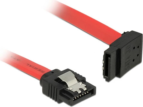 Kabllo SATA III DeLOCK 0.2m, 7-pin Male-Male, straight në left angle, 6 Gbit/s, kuqe/zi