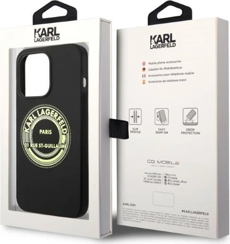 Mbështjellës Karl Lagerfeld Silicone RSG për iPhone 14 Pro, i zi