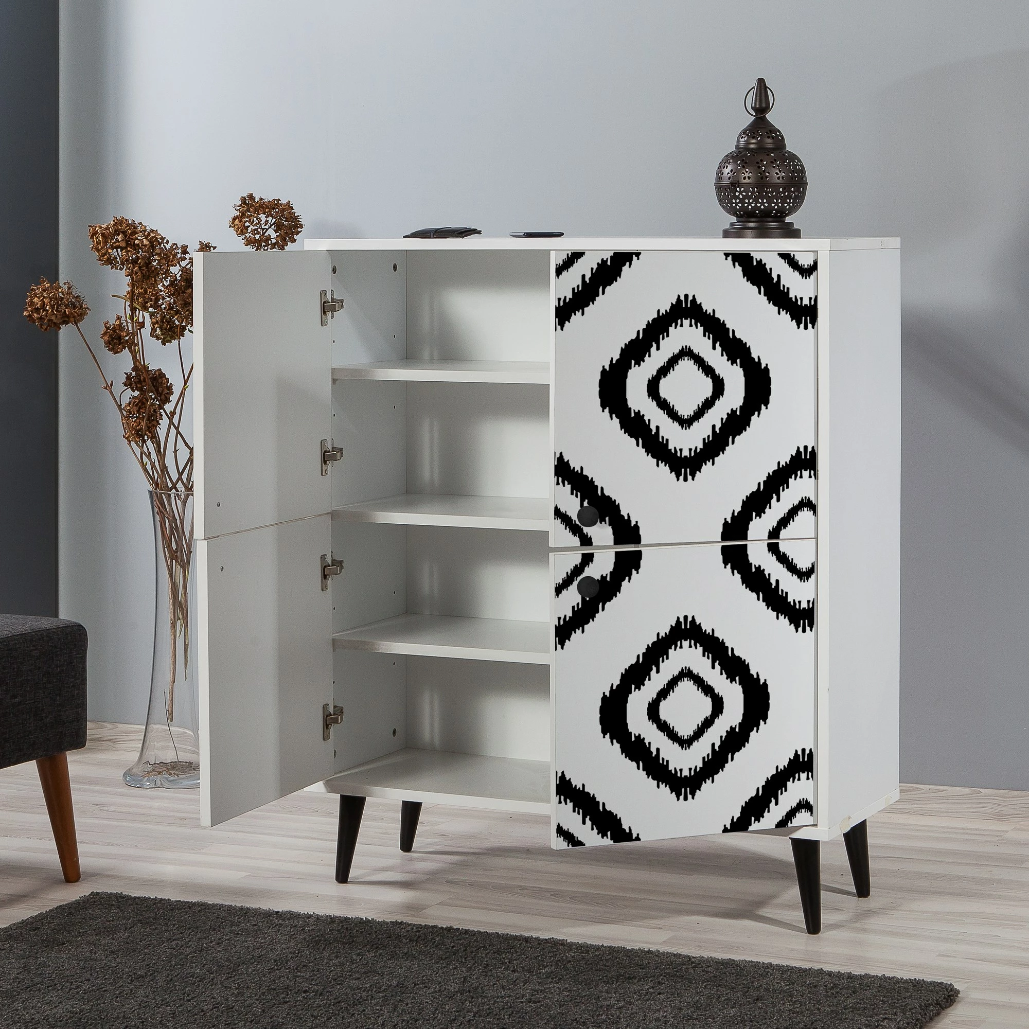 Dollap multifunksional Hanah Home, Multilüx Fas, bardhë e zi