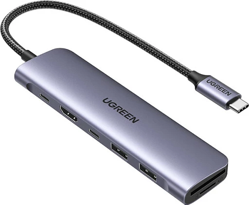 Adapter multifunksional USB-C Ugreen, portë HDMI/USB/SD, gri