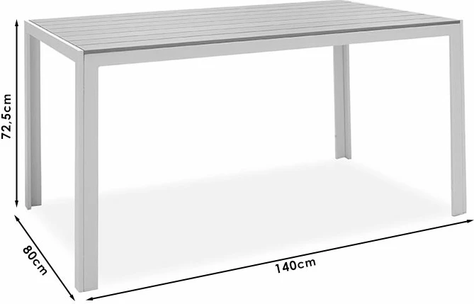 Set tavolinë me karrige për terasë Nares-Elation, alumin i bardhë, plywood natyral, 140x80x72.5cm, 5 pjesë