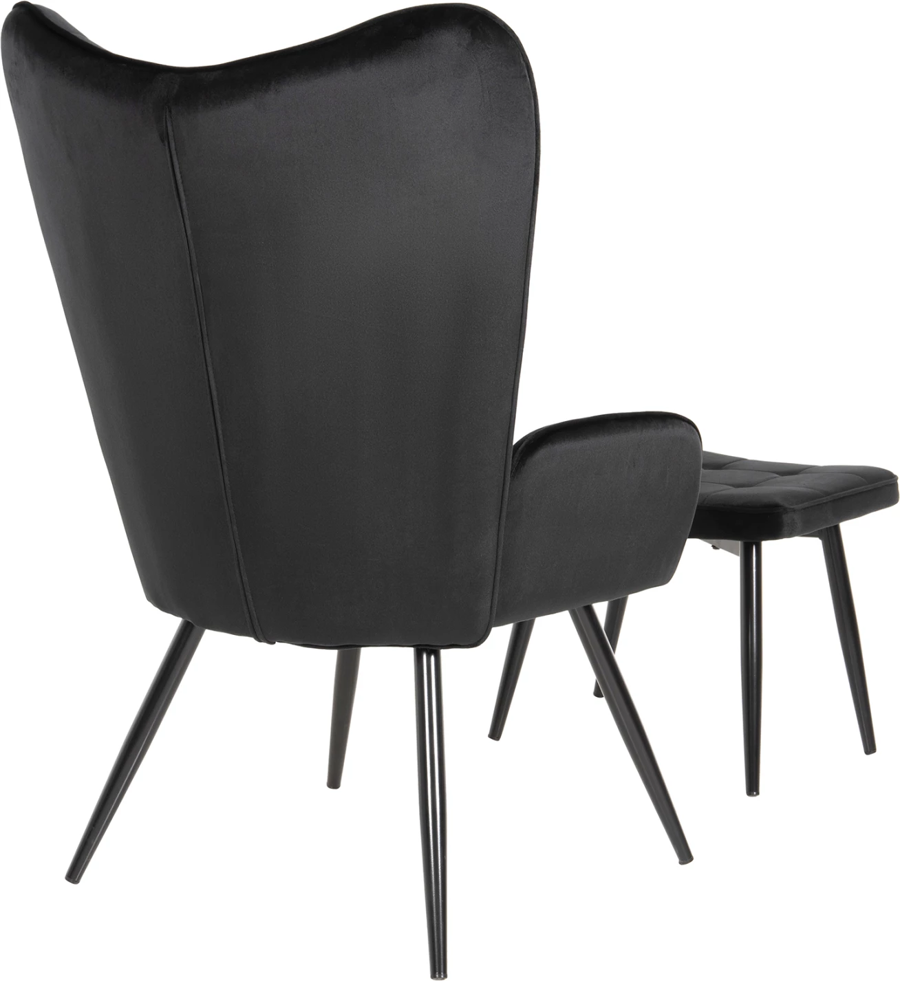 Karrige me mbështetëse për këmbë CRAWLEY FH8918.04, kadife e zezë, këmbë metalike, 70x57x103Hcm