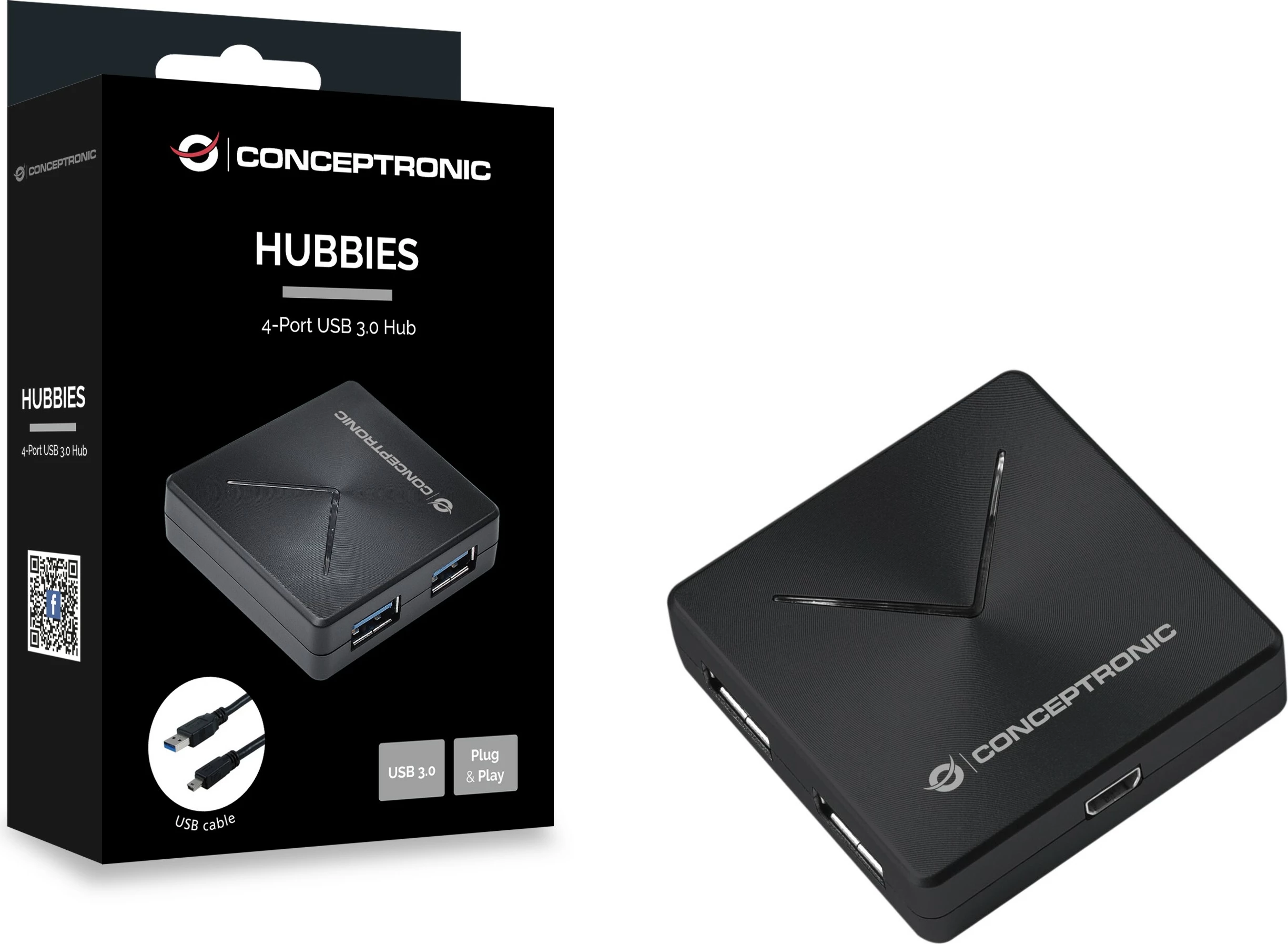 Hub USB Conceptronic 4-Port, USB-A 3.0/Mini-B, i zi